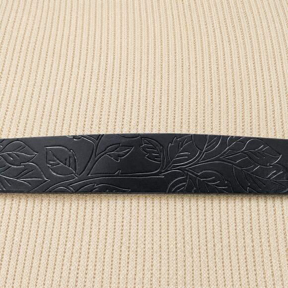 Y2K Rose Buckle Belt Silver Black Embossed Bonded Leather Size S 33